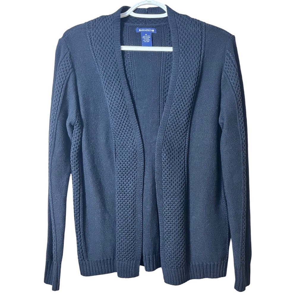 Architect Cotton Black Open Front Crochet‎ Shawl Collar Cardigan Medium